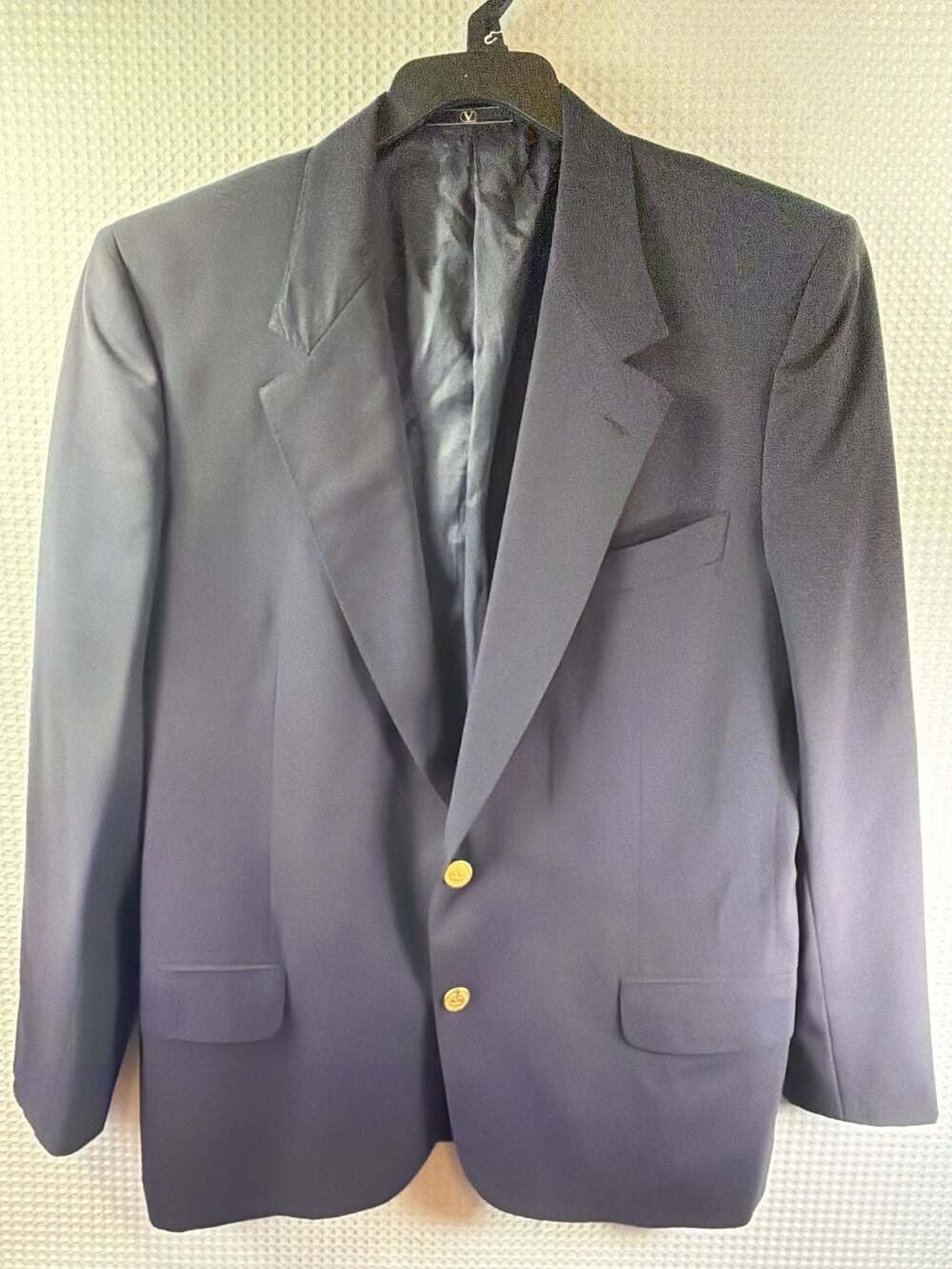 Valentino Uomo Vintage Wool Blazer with Gold Crest Buttons